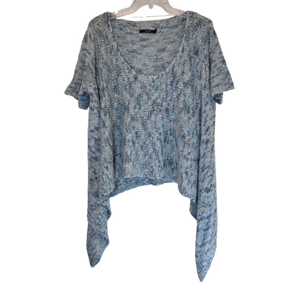 VERTIGO Blue Knit Tunic Top L‎ XL Grandmacore Boho Lightweight Spring Comfort